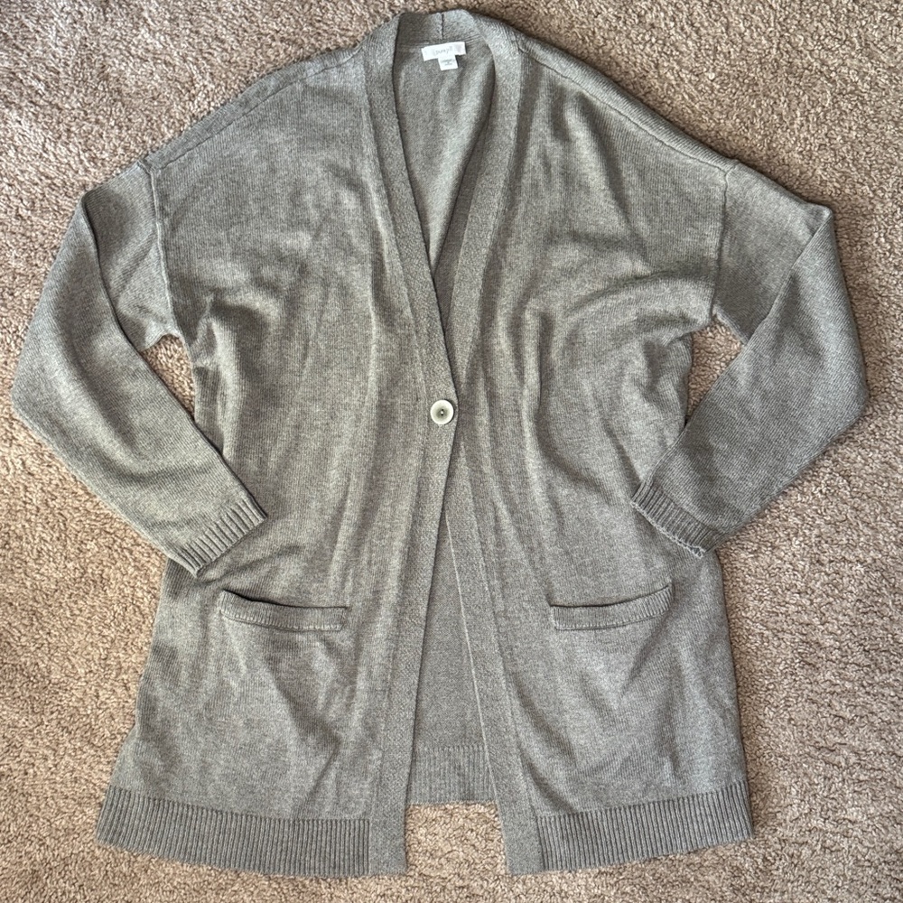 Relaxed Taupe Open-Front Cardigan with Patch Pockets